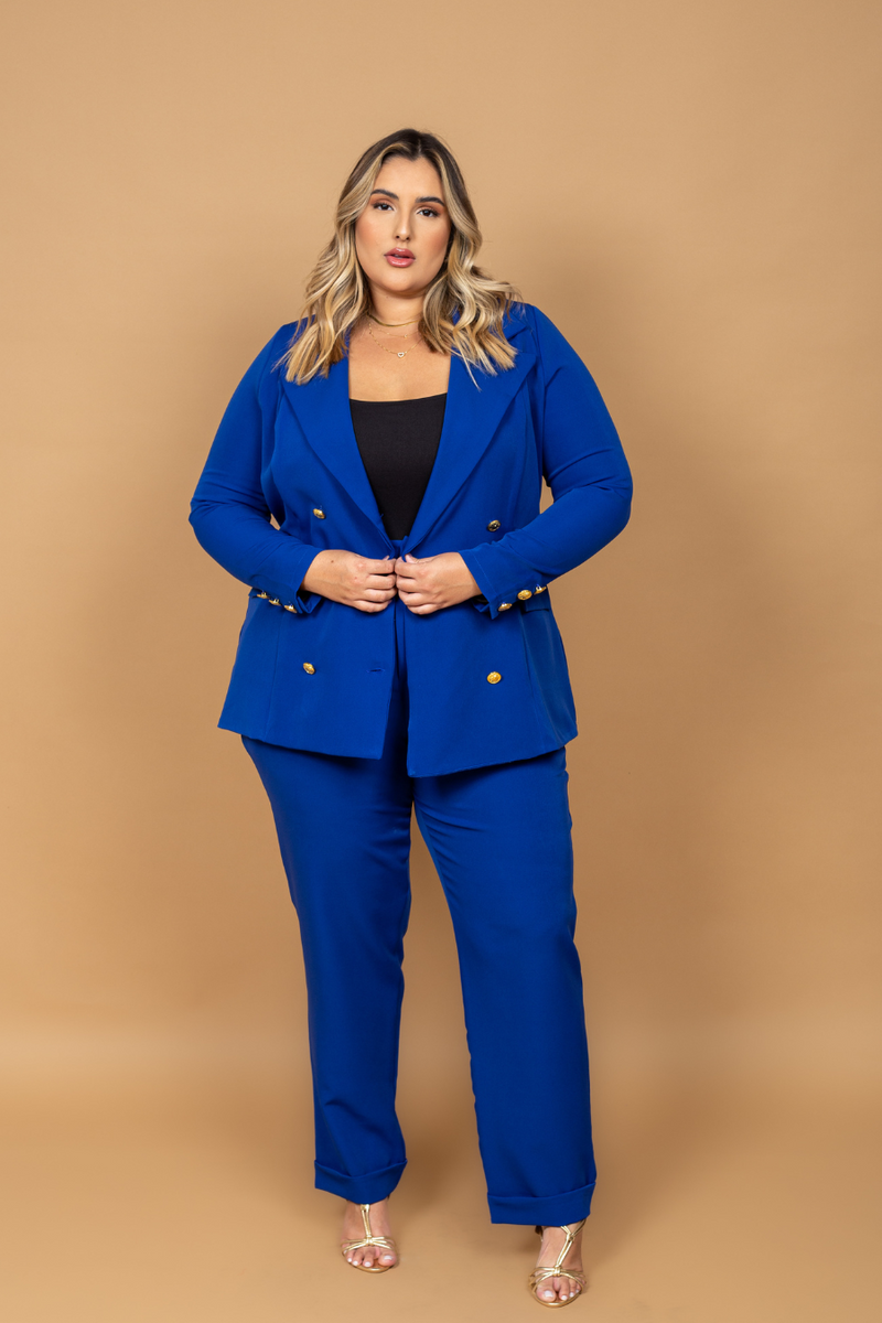 Calça Plus Size Alfaiataria Azul Elis