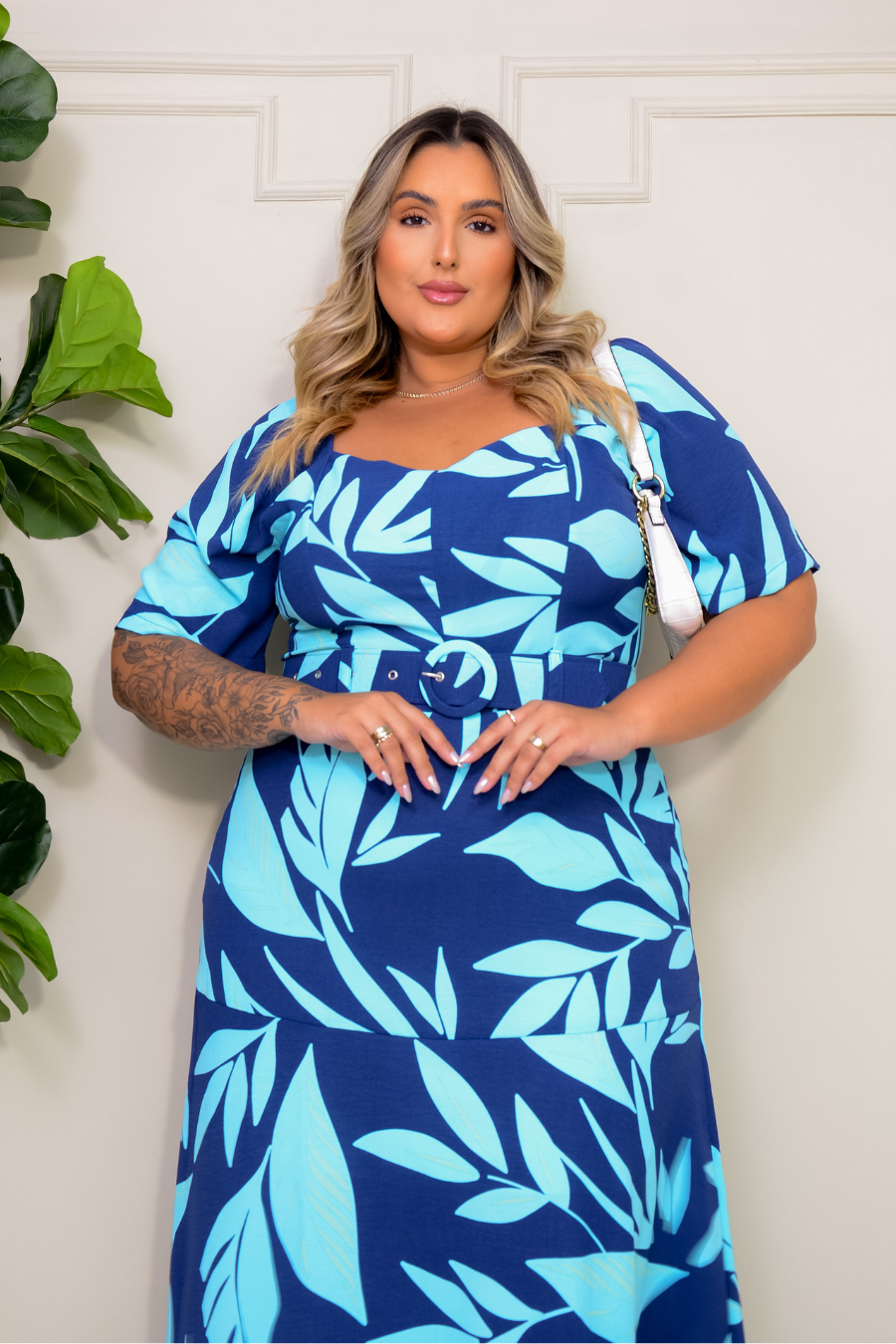 Vestido MySize Longo Detalhe Cinto Plus Size Feminino - Shapes